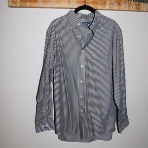 Men’s gray/white striped button down long sleeves